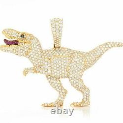 14K Yellow Gold Over 3Ct Round Simulated Diamond T-Rex Dinosaur Pendant