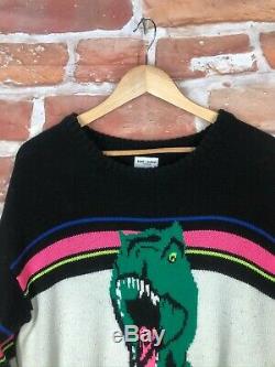 $1600 SAINT LAURENT M/L T-Rex Sweet Dreams Dinosaur Oversized Crewneck Sweater