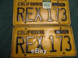 1956-1962 California DMV Cleared Pair License Plates Rex- 173 T-rex Dinosaur