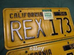 1956-1962 California DMV Cleared Pair License Plates Rex- 173 T-rex Dinosaur