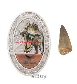 2oz Silver + Dinosaur Tooth! 1500 Francs, Congo 2014, T-Rex, TYRANNOSAURUS REX