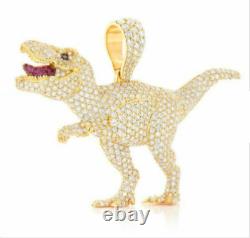 3 Ct VVS1 White Diamond T-Rex Dinosaur Pendant 14K Yellow Gold Over Free Chain