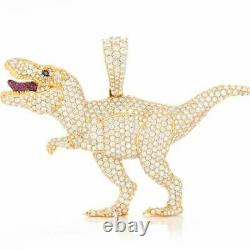 3 Ct VVS1 White Diamond T-Rex Dinosaur Pendant 14K Yellow Gold Over Free Chain