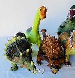 6 Large Toy Rubber Dinosaurs 50cm Jurassic T-Rex Brachiosaurus Triceratops VGC