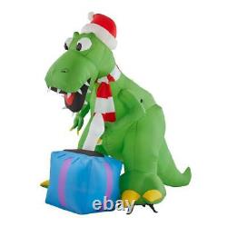 7 FT T-REX DINOSAUR WITH PRESENT Christmas Airblown Lighted Inflatable