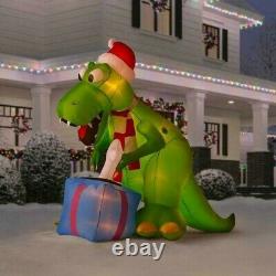 7 FT T-REX DINOSAUR WITH PRESENT Christmas Airblown Lighted Inflatable