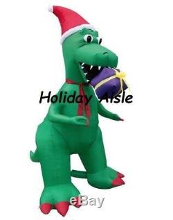 7 Ft T-REX DINOSAUR EATING PRESENTS Christmas Airblown Lighted Yard Inflatable