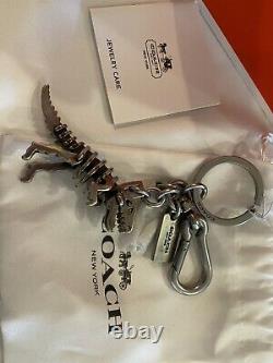 Authentic Coach 65133 T-rex Rexy Dinosaur Silver Charm Keychain Fob