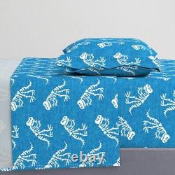 Blue Dinosaur Tyrannosaurus Rex Trex 100% Cotton Sateen Sheet Set by Spoonflower