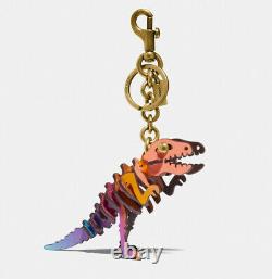 COACH $145 Dinosaur Rexy T Rex Key Ring Purse Bag Charm Rainbow Glitter 88778