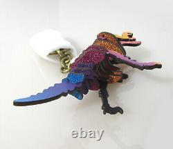 COACH $145 Dinosaur Rexy T Rex Key Ring Purse Bag Charm Rainbow Glitter 88778