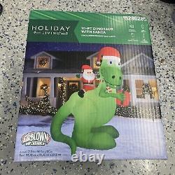 Christmas Gemmy 10 ft Lighted T Rex Dinosaur with Santa Airblown Inflatable NIB