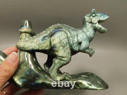 Dinosaur Carving Figurine Labradorite 4.25 inch Carved Tyrannosaurus Rex T-Rex#O