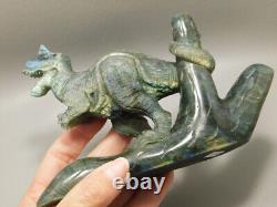 Dinosaur Carving Figurine Labradorite 4.25 inch Carved Tyrannosaurus Rex T-Rex#O