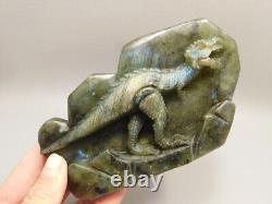 Dinosaur Labradorite Rock 5.2 inch Carving Tyrannosaurus Rex #O51