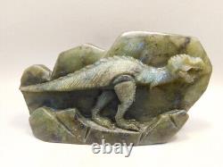 Dinosaur Labradorite Rock 5.2 inch Carving Tyrannosaurus Rex #O51