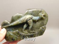 Dinosaur Labradorite Rock 5.2 inch Carving Tyrannosaurus Rex #O51