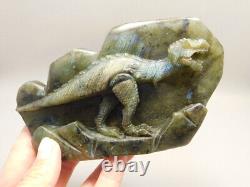 Dinosaur Labradorite Rock 5.2 inch Carving Tyrannosaurus Rex #O51