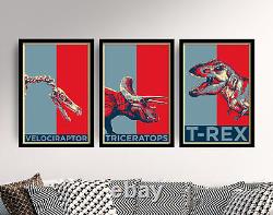 Dinosaur Posters Set of 3 Art Print Gift T-Rex Kids Room Triceratops Nursery