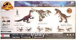 EPIC BATTLE PACK Jurassic park world dominion NEW t-rex 3 dinosaurs Dr Settler