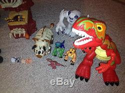 Fisher Price Imaginext Dinosaur T-rex Mountain 7 Cave Men many EXTRAS