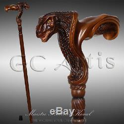 GC-Artis Wooden Walking Cane Stick Ergonomic Palm Grip Handle T-Rex dinosaur