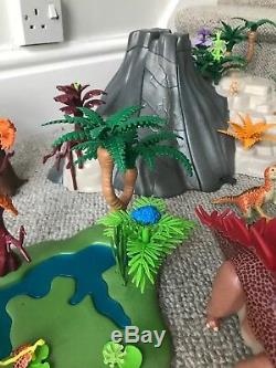 Huge Playmobil Erupting Volcano & Dinosaur Bundle T-Rex Triceratops Jeep Figures