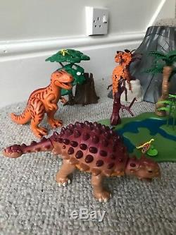 Huge Playmobil Erupting Volcano & Dinosaur Bundle T-Rex Triceratops Jeep Figures