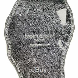NEW $195 SAINT LAURENT Silver Dinosaur Metallic Leather Keychain T-REX BAG CHARM