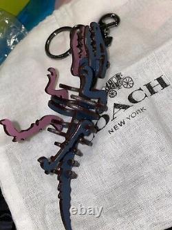 NEW Coach Rexy T-rex Bag Charm Keychain Dinosaur Denim Purple Puzzle Skeletal
