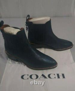 NEW! Coach Womens Leather sparkle boot Bootie blue Size 7 w box. T rex charm