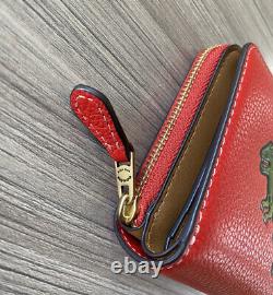 NWT Coach Billfold Wallet With Rexy T-Rex Dinosaur Brass / Sport Red CF832