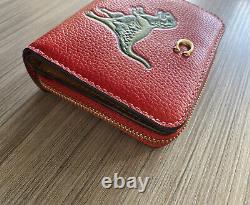 NWT Coach Billfold Wallet With Rexy T-Rex Dinosaur Brass / Sport Red CF832