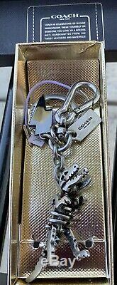 NWT Coach Dinosaur T-Rex Rexy Bag Charm KeyChain Fob Silver In Gift Box 65133