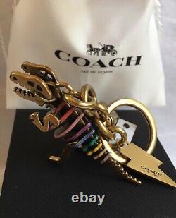 New Coach 29586 Glitter Metallic Rexy T-Rex Dinosaur Bag Charm Keychain Gift Box