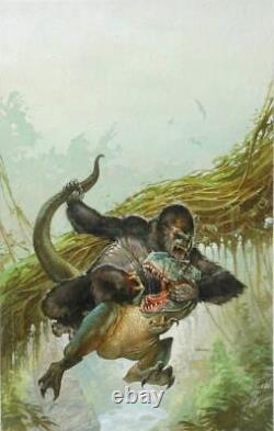 Original Cover Painting King Kong T Rex Dinosaur Skull Island Illustration Art
