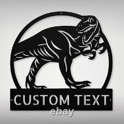 Personalized Dinosaur Metal Wall Art Sign Custom T-Rex Sign For Room Decor