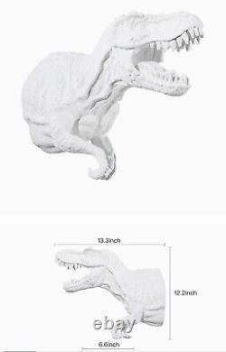 Polyresin Jarassic King T-rex wall hanging, 12.2H faux dinosaur head-WHITE