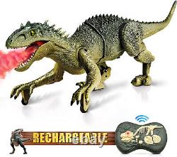 RC T-Rex Jurassic Dinosaur Robot LED Flame Spray Chomping Mouth Roaring Toy Fun