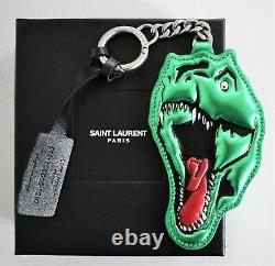 SAINT LAURENT Metallic Green T-REX DINO DINOSAUR Leather Keyring Keychain