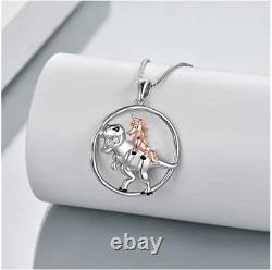 Sterling Silver Pink Sloth Riding T-Rex Dinosaur Pendant Necklace For Women 18