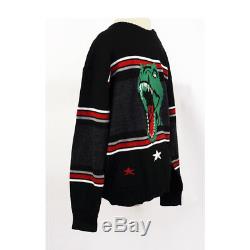 Sz XS NEW $990 SAINT LAURENT Black MENS T-REX DINOSAUR Wool Knit SWEATER TOP