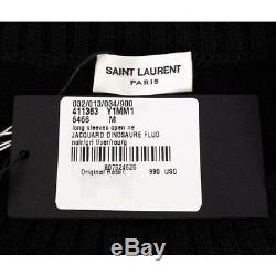 Sz XS NEW $990 SAINT LAURENT Black MENS T-REX DINOSAUR Wool Knit SWEATER TOP