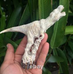 T-Rex Dino Dinosaur Carved Knife Handle Deer Antler Shed Carving Blade Dagger