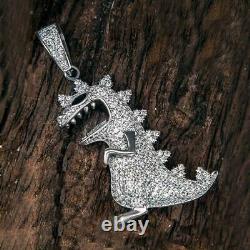 T Rex Dinosaur 2 CT Diamond Necklace Pendant With Chain 14k White Gold Finish