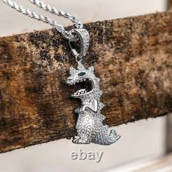 T Rex Dinosaur 2 CT Diamond Necklace Pendant With Chain 14k White Gold Finish