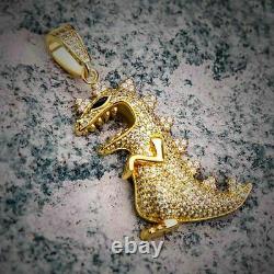 T Rex Dinosaur 2 CT VVS1 Diamond Necklace Pendant Charm 14k Yellow Gold Finish
