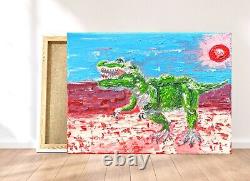 T-Rex Dinosaur Painting Trex in a Desert Artwork Oil Canvas Paintings Wall Art