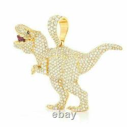 T-Rex Dinosaur Pendant 2.50Ct Round Cut Diamond Free Chain 14k Yellow Gold Over