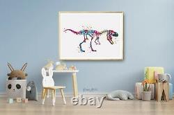 T-Rex Dinosaur Skeleton Trex Dino Watercolor Print Nursery Print For Kids-1125
